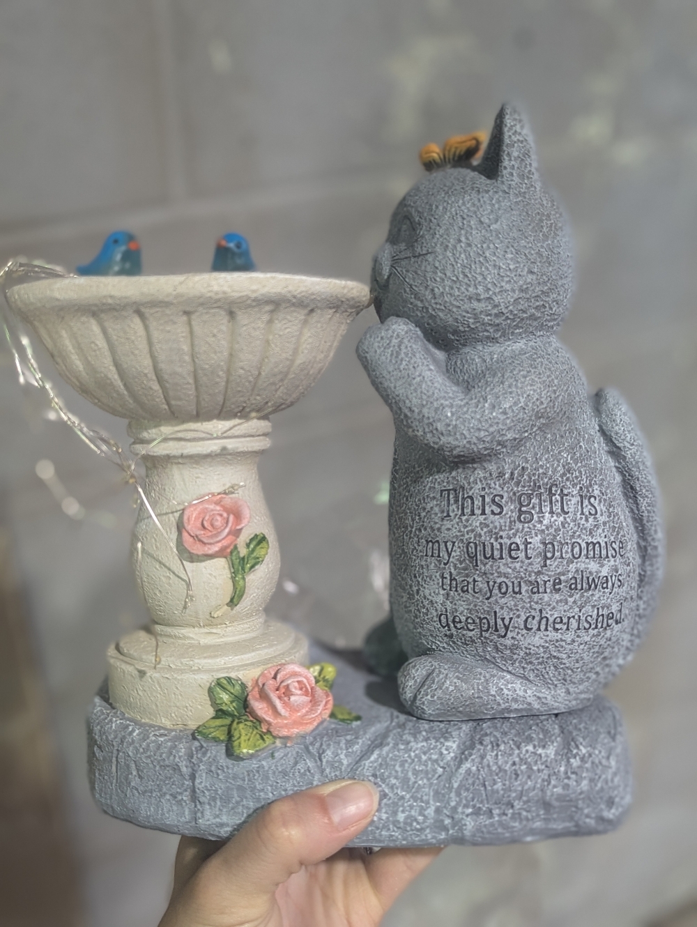 Solar Cat Birdbath Fountain Garden Statue LED Outdoor Decor Gift